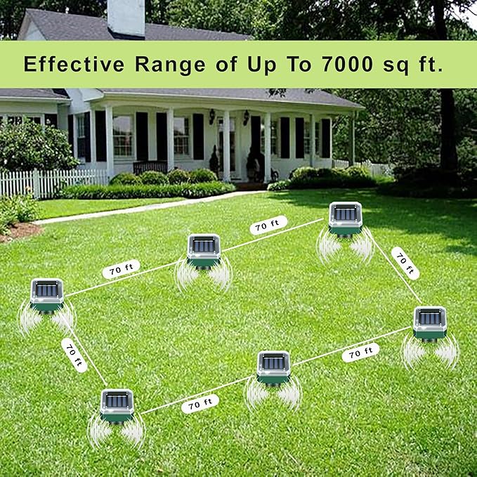 Mole Repellent Solar Powered, 10 Pack Gopher Repellent and Snake Repellent for Yard, Waterproof Ultrasonic Vibration Stakes for Outdoor Lawn Garden to Get Rid of Moles, Voles, Groundhogs, Rodents