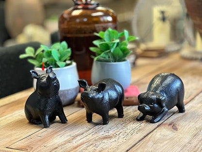 NACH Cast Iron Pig Statue - Sitting Pig, Rustic Garden Sculpture, Black Door Stop/Paperweight, JS-90-7151