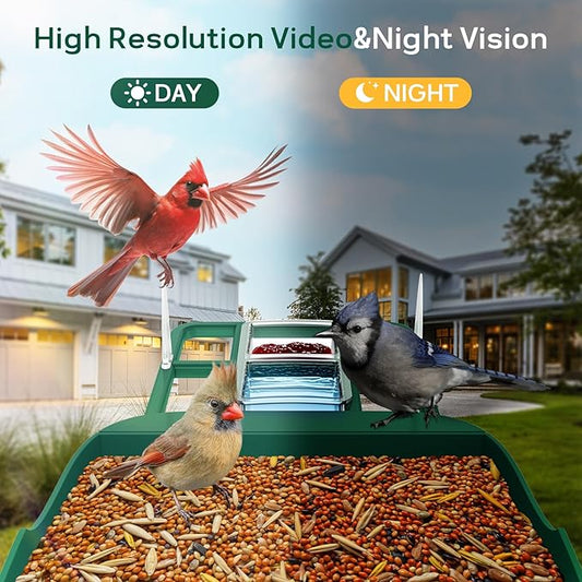 Smart Bird Feeder with Camera,Solar Powered,Waterproof Outdoor WiFi Bird House with Camera,Built in AI Birds Identification,Auto Records FHD Birds Videos to Cloud Storage,Ideal Gift for Mom and Dad