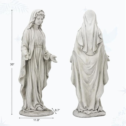 Virgin Mary Statue for Outdoor, Large 30 Inch Garden Sculpture Made of Durable Magnesium Oxide Stone, Religious Lawn Art for Yard,Patio, Finish for Peaceful Blessings Antique White