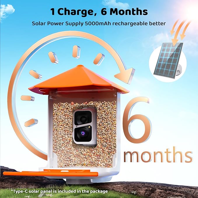 Smart Bird Feeder with Camera - 2K HD Live View & Auto Capture, AI Bird Identification, Solar Powered with 64GB SD Card, Real-Time Alerts, 5 DIY Accessories for Birds Lovers