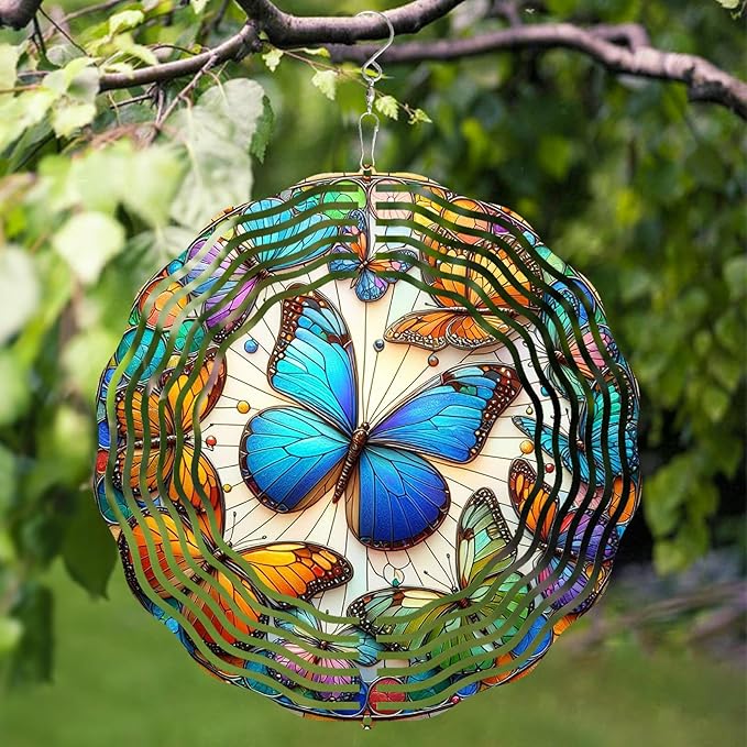 3D Butterfly Wind Spinners Outdoor Stainless Steel Hanging Wind Spinner Decorations Metal Garden Art for Patio Garden Yard and Indoor Spaces Butterfly Gifts for Mom Wife Women Grandma