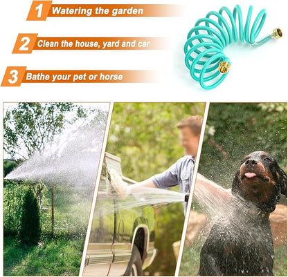 GASHER 10FT PU Recoil Garden Water Hose with 3/4"Inch Brass Fittings Retractable, Swivel Female for Boating, Pool & Spa, RV, Home and Garden（Blue)