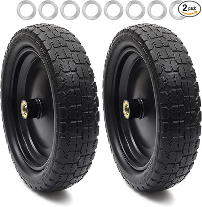 AR-PRO (2-Pack) 13" Flat Free Tire and Wheel - with 5/8" Axle Bore Hole, 2.17" Offset Hub - 13 lnch Solid Wheels Compatible with Garden wagon Cart,Hand Trucks,Utility Cart and Lawnmower Yard Trailers