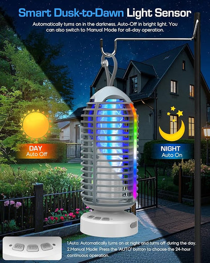 (2 Pack) Bug Zapper Outdoor with Marquee Light, Cordless Mosquito Zapper, 4000mAh Rechargeable Bug Zapper Indoor, Auto On/Off Waterproof Mosquito Trap Fly Zapper for Patio Backyard Kitchen Camping
