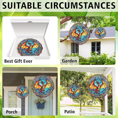 Dragon Wind Spinner, Dragon Wind Spinner Hanging for Yard and Garden, Unique Gift Wind Spinner, 3D Hanging Wind Spinner Outdoor, Cute Dragon Wind Spinner