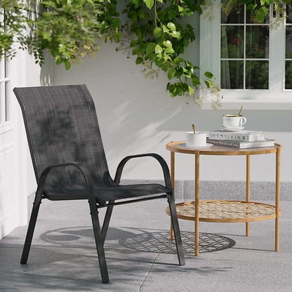 Patio Dining Chairs Set of 2, Outdoor Stackable Chairs, Breathable Seat and Alloy Steel Frame Fit for Backyard,Garden,Porch, Lawn，Poolside (Dark Grey)