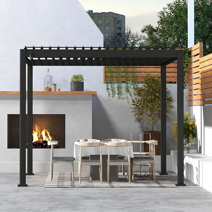 Mirador 111S Round Louvered Pergola Gazebo, 10Ft x 10Ft, Full Aluminum Frame, Adjustable Roof, Outdoor, Durable, Charcoal