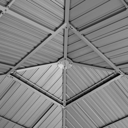 TOOLPORT Hardtop Gazebo 13x13 ft with Steel Roof - 4 Side Panels in Gray - Approx. 3.54x3.54 in Aluminium Poles