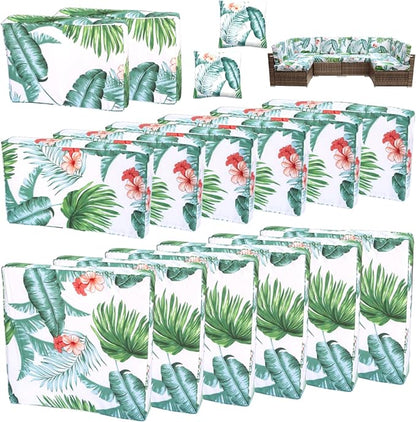 14 PCs Patio Cushion Covers for 7 PCs Outdoor Furniture Sectional Seating Sets Water Resistant Plus 2 Throw Pillows (Hawaii, 23.6(L)*23.6(W)*3.5(T) inches)