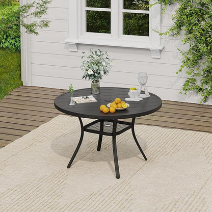 VICLLAX 5 Pieces Outdoor Dining Set, Patio Furniture Set of 4 Patio Swivel Dining Chairs and 41" Patio Round Table with Storage Shelf, Mixed Brown Chairs & Black Tabletop