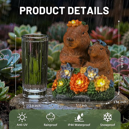 Solar Capybara Parent and Child Statue Light, Weatherproof Resin Family Garden Decor Auto On/Off - Warm Glow for Pond Patio,Family Gardens & Housewarming