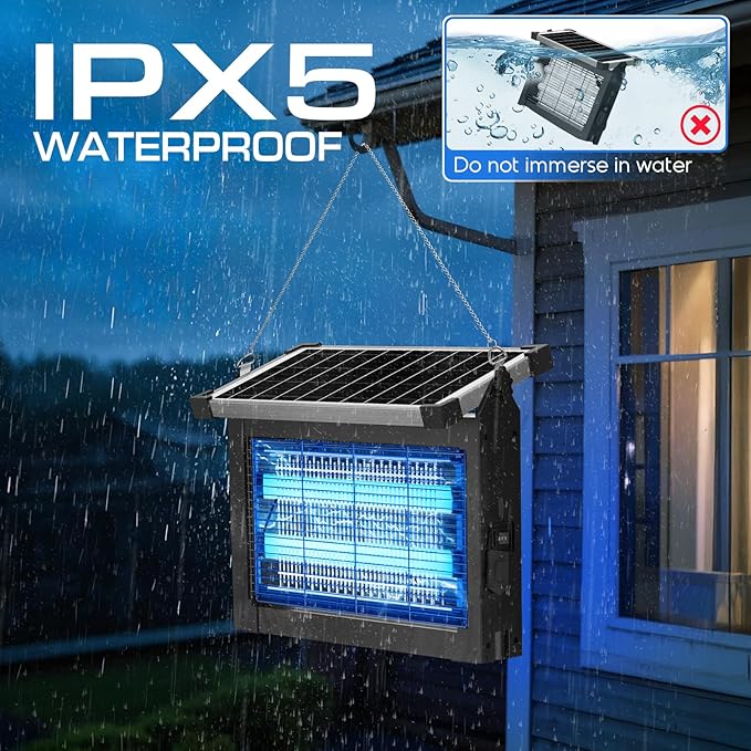 Solar Bug Zapper Outdoor Waterproof, Jepwe 4500V Cordless Bug Zapper Outdoor Large, Rechargeable Mosquito Killer & Fly Zapper, Solar Powered Insect Trap for Garden, Patio, Backyard, Indoor Use