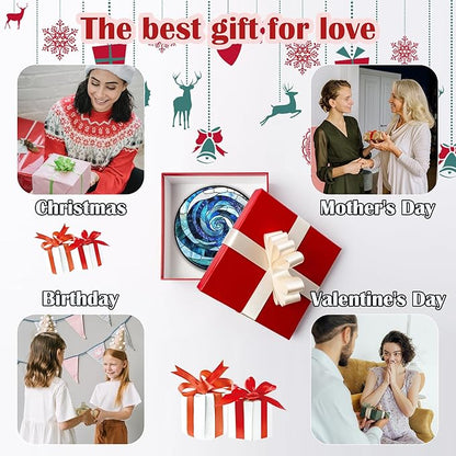 Stained Glass Window Hanging - Blue Abstract Swirl Suncatcher for Doors Garden Patio Unique Sun Catchers Decor Christmas Mother's Day Birthday Gifts for Women Men Mom Nana Friend 7.8 in