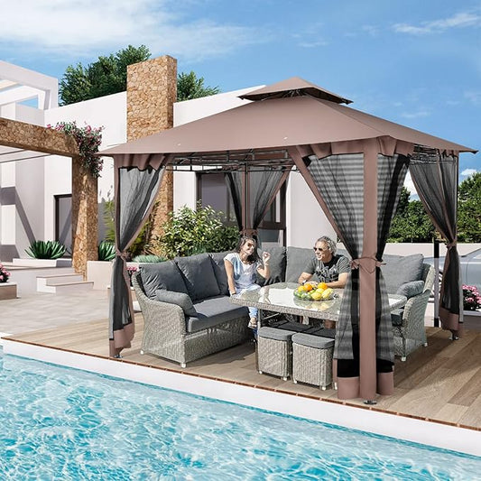 COBIZI Gazebo with Improved Cold-Proof Nettings Winter Gazebos on Clearance Heavy Duty Gazebo Double Roof with Metal Frame Gazebo Tent for Patio, Deck (Frame Thickened)