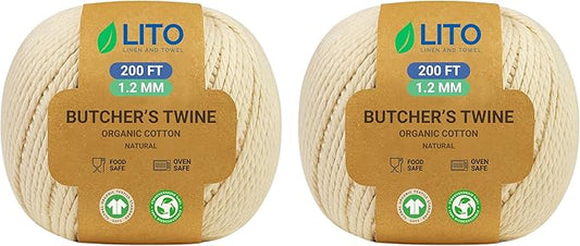 Organic Butcher’s Twine for Cooking & Trussing – 1.2mm Heavy-Duty Natural Cotton Kitchen Twine 400 Feet – Food-Safe, Oven-Safe String for Meat, Turkey, Baking, & Crafts