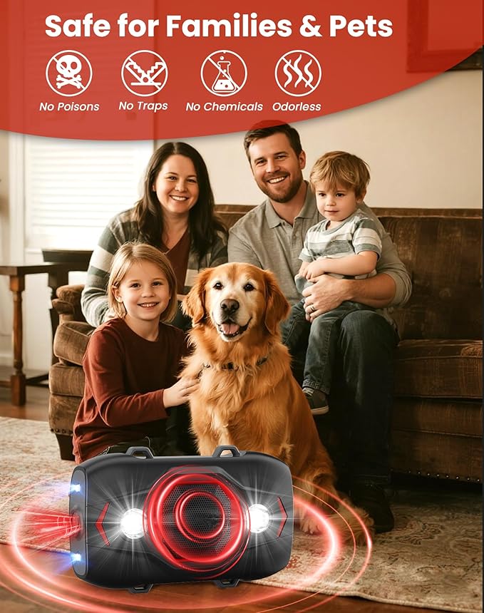 Ultrasonic Rodent Repellent for Car Engines, Under Hood Mouse Repellent with 4 LED Strobe Lights, USB Powered, Keep Rats, Mice and Squirrels Away from Vehicles, RVs, Garages, Attics (1, Black)
