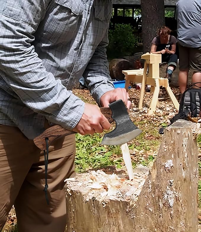 10.6 in Hatchet, 1065 Manganese Steel and Beech Wood Handle with Leather Sheath for Camping, Carving, Bushcraft Outdoor