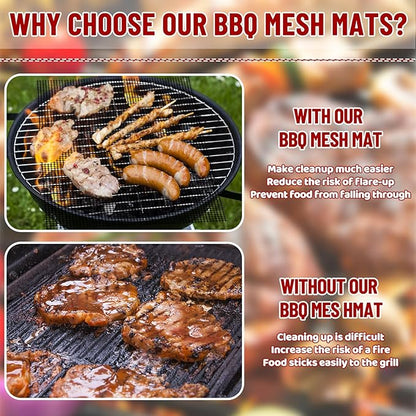 Grill Mesh Mat Set of 6, Non Stick BBQ Grill mats, Heavy Duty Grilling mats Barbecue Grill Accessories, Reusable and Easy to Clean, Works on Gas, Charcoal, Pellet Grill and More, 15.75 x 13inch, Black