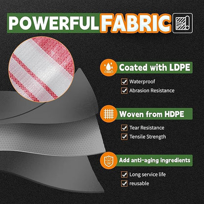 RAINDEWAY Tarps 7x30 Feet,12 Mil Sunshade Striped Tarp Waterproof,Multipurpose Poly Tarp Cover with Grommets and Reinforced Edges,Red/White Tarps