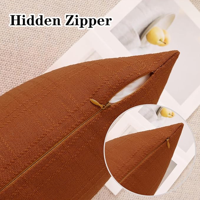 Kevin Textile Pack of 2 Outdoor Waterproof Pillow Covers Checkered Decorative Cushions Sham Throw Pillowcases Shell for Patio Tent Garden Couch Bed Sofa 24x24 Inch Burnt Orange