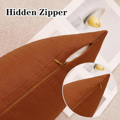 Kevin Textile Pack of 2 Outdoor Waterproof Pillow Covers Checkered Decorative Cushions Sham Throw Pillowcases Shell for Patio Tent Garden Couch Bed Sofa 24x24 Inch Burnt Orange