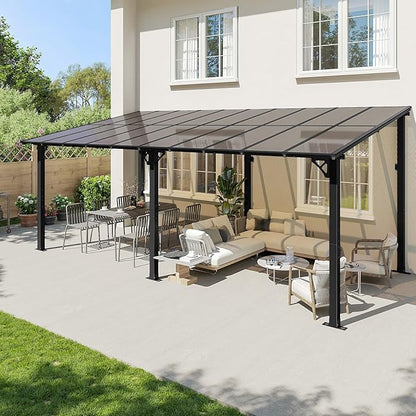 Aoxun 20' x 10' Gazebo for Patio, Gazebo Pergola with Sloped Roof, Large Wall-Mounted Heavy Duty Awnings, for Backyard, Deck, Patio (Black)