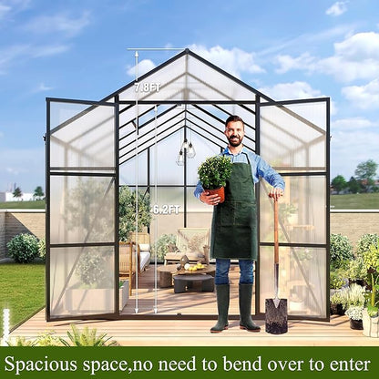 92in High 10*14FT Greenhouse for Outdoors,Polycarbonate Greenhouse with Stronger Wind Protection and Roof Vent,Walk-in Large Aluminum Sunroom Winter Proof,Black