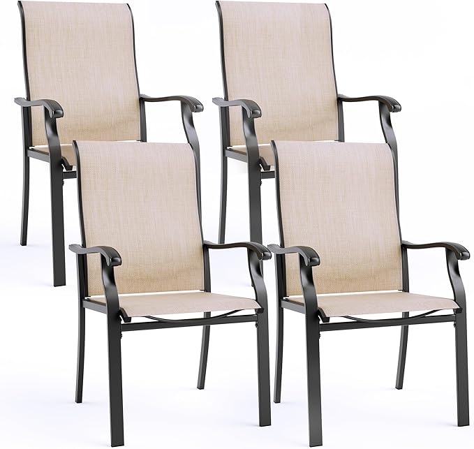 Pamapic Patio Chairs Set of 4, All-Weather Textilene Ergonomic Outdoor Dining Chairs for Garden Backyard Poolside Deck, Beige