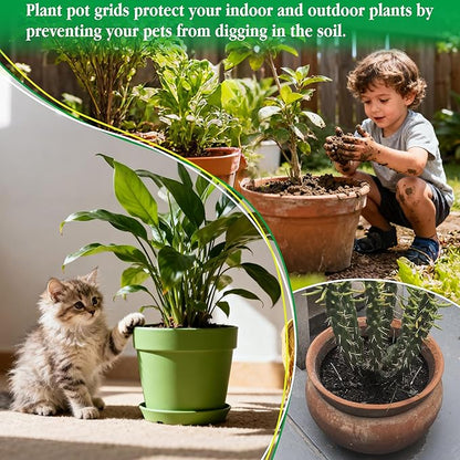 10pc 15.7" Plant Pot Covers Custom Cut Plant Pot Grids to Protect Soil from Animals for Indoor & Outdoor Potted Plants by Preventing Soil Damage Includes 30 Securing Stakes