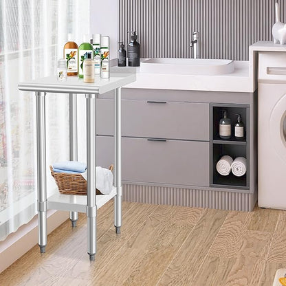 HARDURA Stainless Steel Commercial Work Table Prep Work Metal Table 24×15 Inches with Undershelf and 2" Backsplash Heavy Duty NSF 430 for Kitchen Food Prep