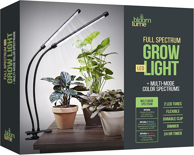 Bloom Lume LED Grow Lights for Indoor Plants Full Spectrum - Features Multi Mode Color Spectrums, Dimmable, Auto Timer, Clip on Goosneck Plant Lamp