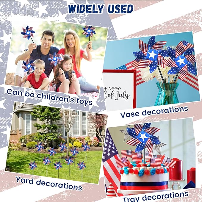 10 PCS Reflective Pinwheels for Yard and Garden Bird Devices Pre-Installed Sparkly Wind Spinner Deterrent to Scare Birds Away from Yard Patio Farm (Red&White&Blue)