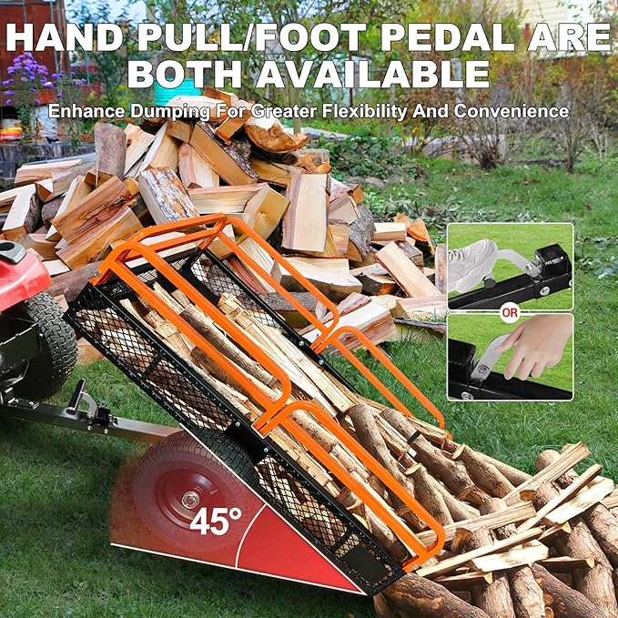 Heavy Duty ATV Utility cart, 1600LB Capacity Utility Trailer with Dual Dumping Modes (Manual/Foot Pedal), Steel Dump Cart with All-Terrain Tires & Dual Bearings for Garden, Farm, Firewood