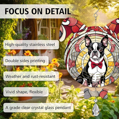 Boston Terrier Dog Ears Wind Spinner, Boston Terrier Wind Spinner Hanging for Yard and Garden V02