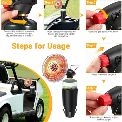 Golf Cart Heater,9,200BTU Portable Propane Heater with Self Ignition,with Golf Cart Cup Holder for EZGO Yamaha Club Car,Most Golf Cart(Fuel Cylinder not included)