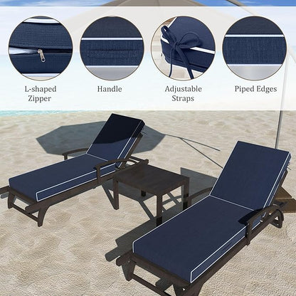 Chaise Lounge Cushions Outdoor Furniture 72 x 21 Inch Olefin Patio Lounge Chair Cushions 4'' Thick Waterproof Outdoor Chaise Cushion Weather Resistant Pool Lounger Cushion (Navy)