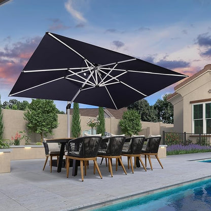 PURPLE LEAF 10 X 13 FT Cantilever Patio Umbrellas with Base Included, Large Square Offset Umbrella with 360° Rotation, Outdoor Aluminum Pool Umbrella for Pool Lawn Garden, Navy Blue