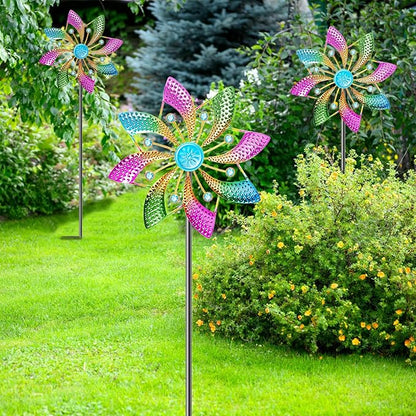Colorful Outdoor Wind Spinner, Kinetic Small Garden Windmill with Stake, Geometric Metal Pinwheels for Yard Patio Art Decor(B-Colorful-1PCS)