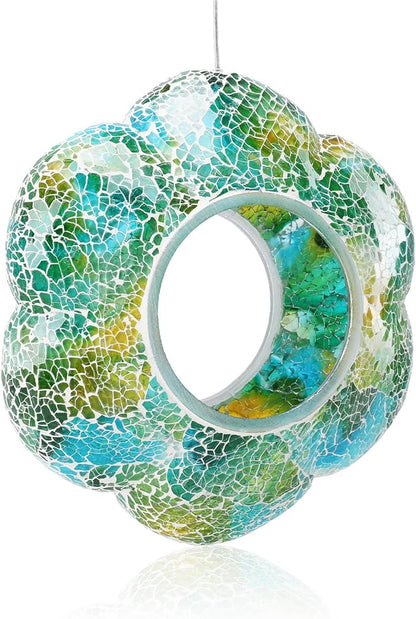 Yinns 9 Inch Large Mosaic Bird Feeders for Outside Hanging Fly Through Bird Feeder with Flower Shape Glass Birdfeeder for Garden Decor