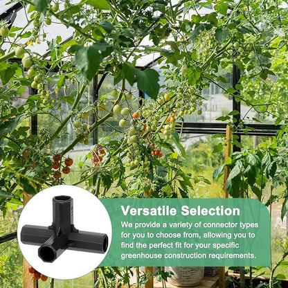 12 Pcs 11mm Greenhouse Frame Building Connectors, 4 Way Right Angle Pipe Fitting for Grape Trellis/Sunscreen Shed/Gardening Plant Stakes, Greenhouse Accessories [Black]