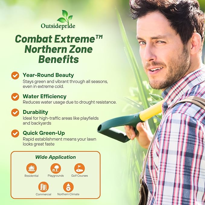 Outsidepride Combat Extreme Northern Zone - 50 Lbs Cold-Hardy, Drought-Resistant Turf Type Tall Fescue & Kentucky Bluegrass Lawn Grass Seed Blend, OptiGrowth Coated for Better Establishment