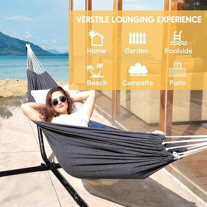ANYOO Cotton Hammock Portable Camping Hammocks for Hanging Sturdy Garden Comfortable Fabric Hammock with Tree Straps Up to 660lbs with Travel Bag for Camping Outdoor/Indoor Patio Backyard