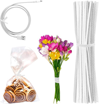APQ White Metallic Twist Ties for Bags, 4 inches. 24000 Pack Plastic-Coated Bread Twist Ties for Treat Bags. Reusable Bread Ties. Light Metallic Twist Tie. Heavy-Duty Twisty Ties for Bags