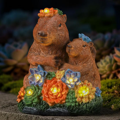 Solar Capybara Parent and Child Statue Light, Weatherproof Resin Family Garden Decor Auto On/Off - Warm Glow for Pond Patio,Family Gardens & Housewarming