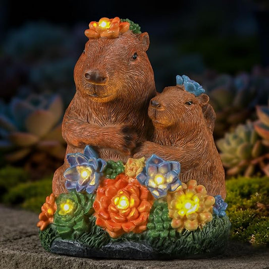 Solar Capybara Parent and Child Statue Light, Weatherproof Resin Family Garden Decor Auto On/Off - Warm Glow for Pond Patio,Family Gardens & Housewarming