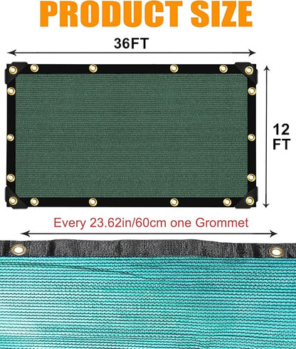 e.share 70% Shade Cloth for Garden, 12 Ft X 36 Ft Sun Shades Outdoor Patio with Grommets for Plant Covers,Porch Screen,Pergola Shade Cover,Greenhouse,Green