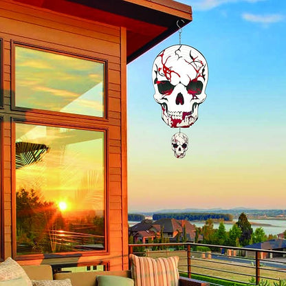 Skull Wind Spinner Halloween Decor 12inch Stainless Steel Garden Wind Spinner Outdoor 3D Kinetic Hanging Wind Sculptures Metal Yard Art Unique Gift Home Decorations
