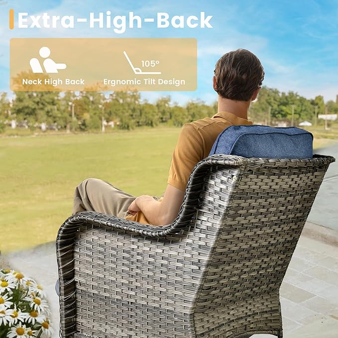 HOOOWOOO Patio Furniture Set,7 Piece Outdoor Furniture,Wicker Patio Conversation Couch Chairs Ottoman Set,Denim Blue