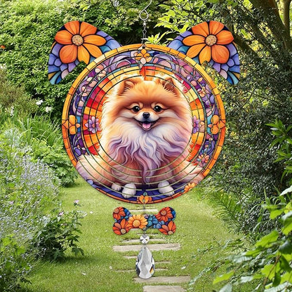 Pomeranian Dog Ears Wind Spinner, Pomeranian Wind Spinner Hanging for Yard and Garden V02